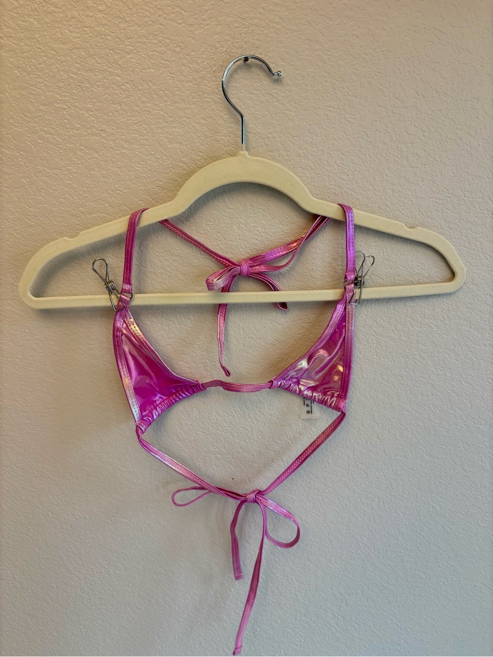 Pink Metallic Triangle Bikini Top